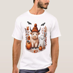 Fall Highland Cow Ghost Png, Autumn Png T-Shirt