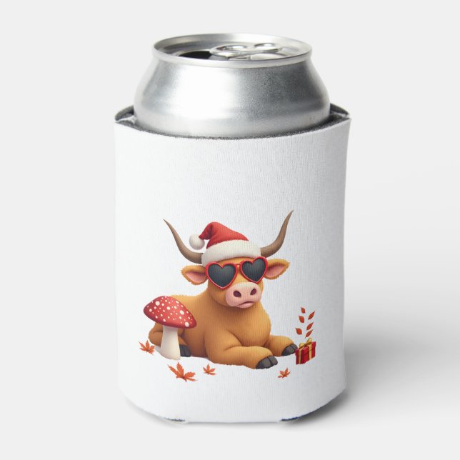 Fall Highland Cow Pumpkin Bow Christmas Girls Kids Can Cooler (Can Front)