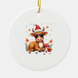 Fall Highland Cow Pumpkin Bow Christmas Girls Kids Ceramic Tree Decoration