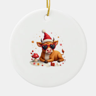Fall Highland Cow Pumpkin Bow Christmas Girls Kids Ceramic Tree Decoration
