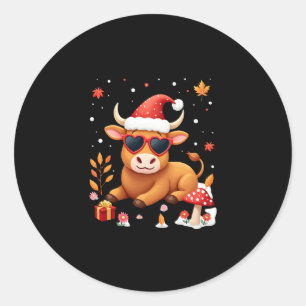 Fall Highland Cow Pumpkin Bow Christmas Girls Kids Classic Round Sticker