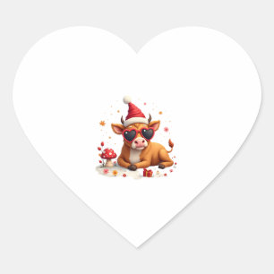Fall Highland Cow Pumpkin Bow Christmas Girls Kids Heart Sticker