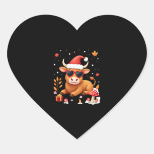 Fall Highland Cow Pumpkin Bow Christmas Girls Kids Heart Sticker
