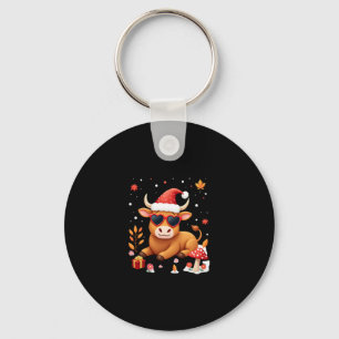 Fall Highland Cow Pumpkin Bow Christmas Girls Kids Key Ring