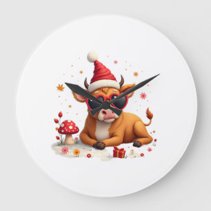 Fall Highland Cow Pumpkin Bow Christmas Girls Kids Large Clock