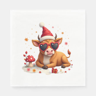 Fall Highland Cow Pumpkin Bow Christmas Girls Kids Napkin