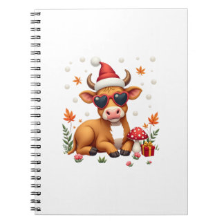 Fall Highland Cow Pumpkin Bow Christmas Girls Kids Notebook