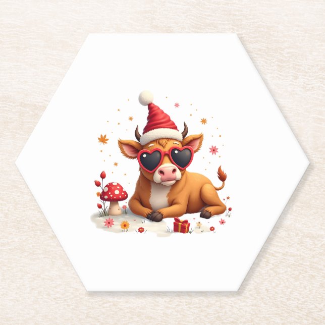 Fall Highland Cow Pumpkin Bow Christmas Girls Kids Paper Coaster (Front)