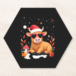 Fall Highland Cow Pumpkin Bow Christmas Girls Kids Paper Coaster
