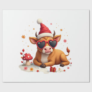 Fall Highland Cow Pumpkin Bow Christmas Girls Kids Wrapping Paper