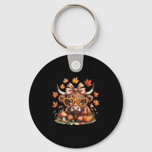 Fall Highland Cow Pumpkin Bow Thanksgiving Fall Gi Key Ring