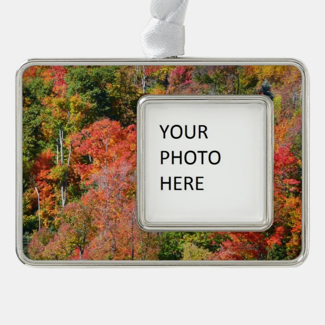 Fall Hillside Colourful Autumn Nature Photography Silver Plated Framed Ornament (Front)