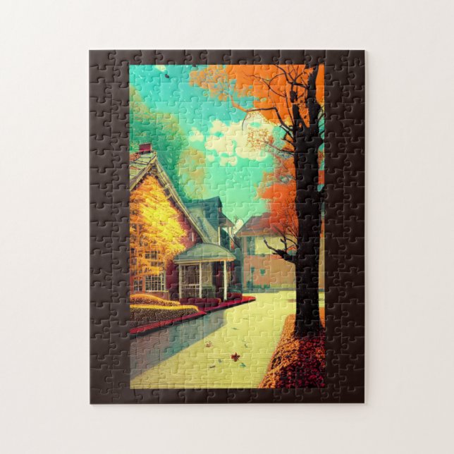 Fall home by the golden trees in October Jigsaw Puzzle (Vertical)