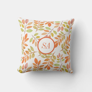 Fall Home Decor Autumn Colours Pink Orange Leaves Cushion