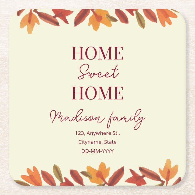 Fall Home Sweet Home open house Housewarming  Square Paper Coaster (Front)