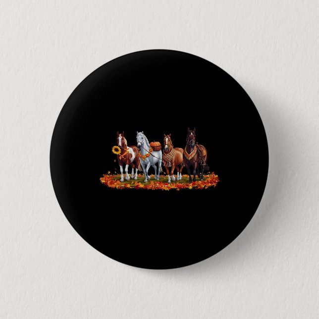 Fall Horse Animal Thanksgiving Sunflowers Pumpkin  6 Cm Round Badge (Front)