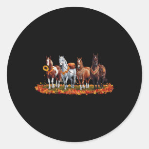 Fall Horse Animal Thanksgiving Sunflowers Pumpkin  Classic Round Sticker
