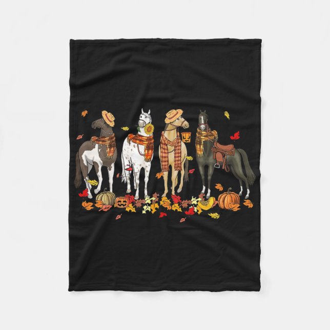 Fall Horse Thanksgiving Horse Autumn Leaves Wester Fleece Blanket (Front)