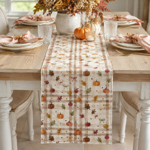 Fall Hosting Watercolor Autumn Gingham Medium Table Runner