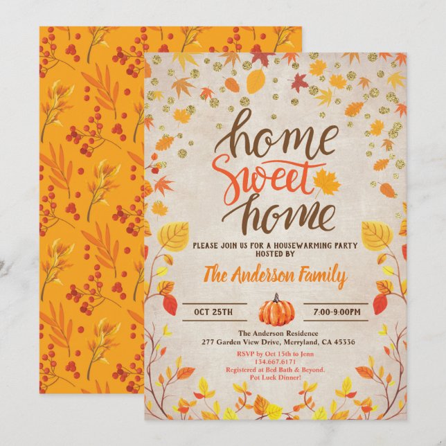 Fall housewarming party rustic vintage coed shower invitation (Front/Back)