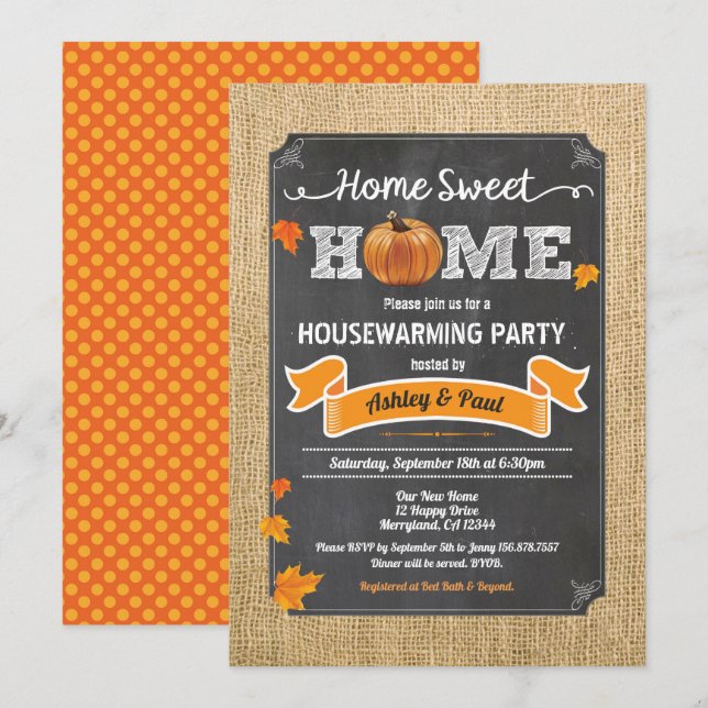 Fall housewarming party rustic wood autumn pumpkin invitation (Front/Back)