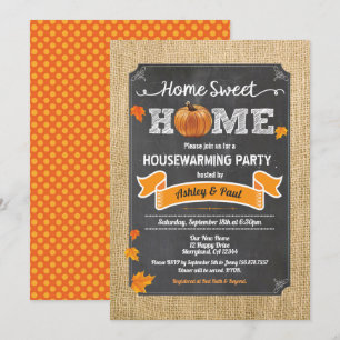 Fall housewarming party rustic wood autumn pumpkin invitation