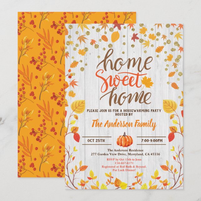 Fall housewarming party rustic wood couples shower invitation (Front/Back)