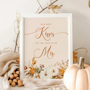 Fall how many kisses bridal shower game poster
