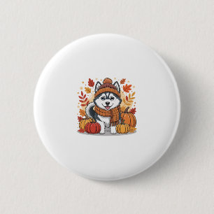 Fall Husky Pumpkins Thanksgiving Cozy Pet Lover Se 6 Cm Round Badge