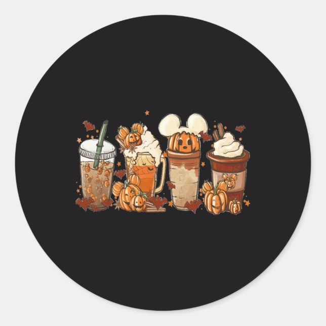 Fall Iced Coffee Fun Spooky Season Halloween Pumpk Classic Round Sticker (Front)
