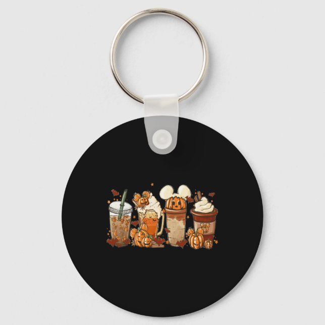 Fall Iced Coffee Fun Spooky Season Halloween Pumpk Key Ring (Front)