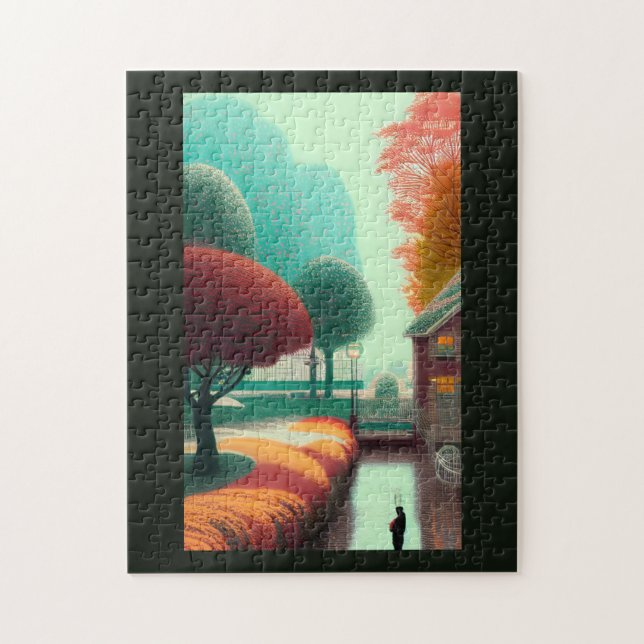 Fall in a fantasy town golden red and green leaves jigsaw puzzle (Vertical)