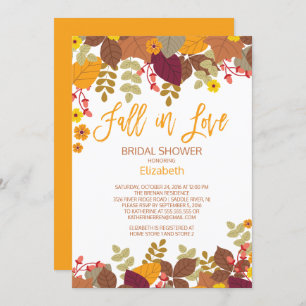 Fall in Lov Autumn Leaves Bridal Shower Invitation