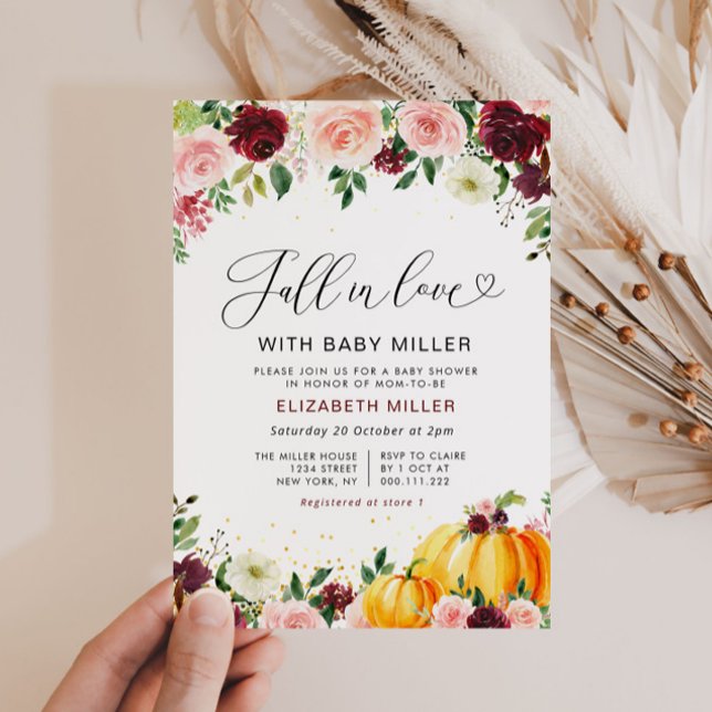 fall in love autiumn floral baby shower invitation (Creator Uploaded)