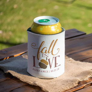 Fall in Love   Autumn Acorn Personalised Favour Can Cooler