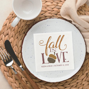 Fall in Love Autumn Acorn Wedding Engagement Napkin