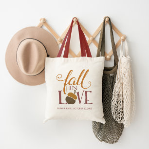 Fall in Love   Autumn Acorn Wedding Favor Tote Bag