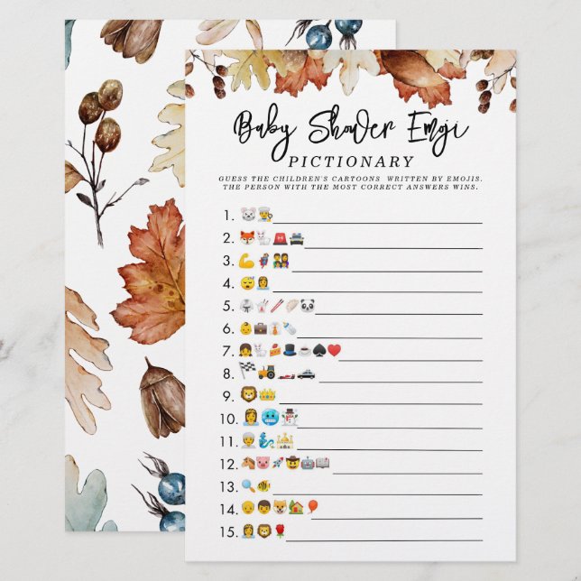 Fall in Love Autumn Baby Shower Emoji Game  (Front/Back)