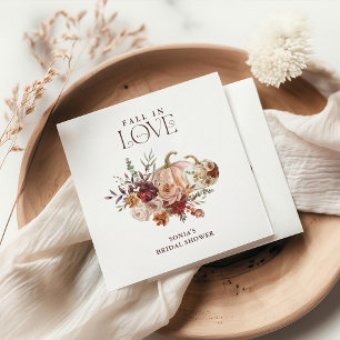 'Fall In Love' Autumn Blooms Pumpkin Bridal Shower Napkin