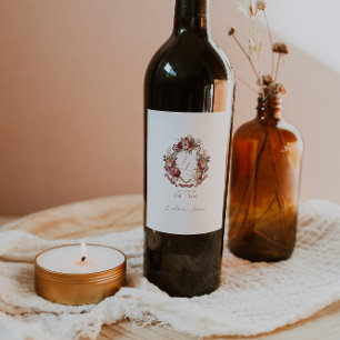 Fall In Love Autumn Blooms Wedding Crest Wine Label
