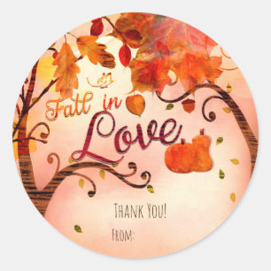 FALL IN LOVE Autumn Bridal Shower Any Event Favour Classic Round Sticker