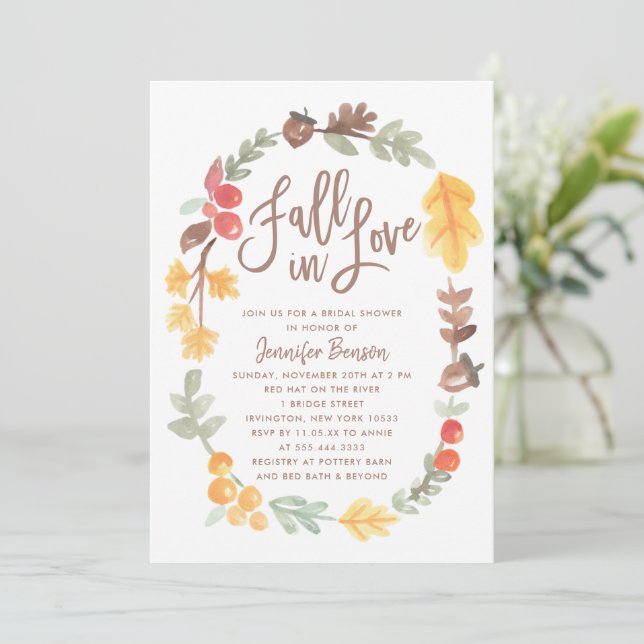 Fall in Love Autumn Bridal Shower Invitation (Standing Front)