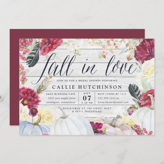 Fall in Love | Autumn Bridal Shower Invitation (Front/Back)
