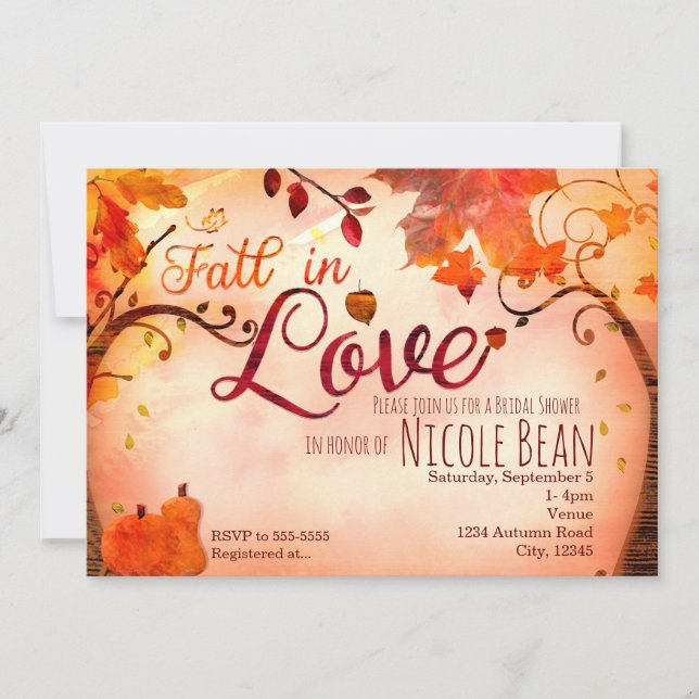 FALL IN LOVE Autumn Bridal Shower Invitations (Front)