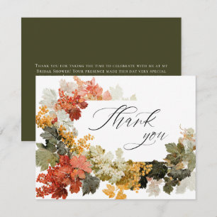 Fall in Love Autumn Calligraphy Bridal Shower Thank You Card
