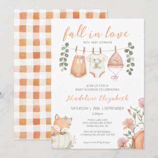 Fall In Love Autumn Clothesline Baby Shower Invitation