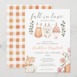 Fall In Love Autumn Clothesline Baby Shower Invitation