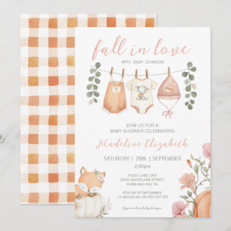 Fall In Love Autumn Clothesline Baby Shower Invitation
