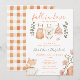 Fall In Love Autumn Clothesline Baby Shower Invitation