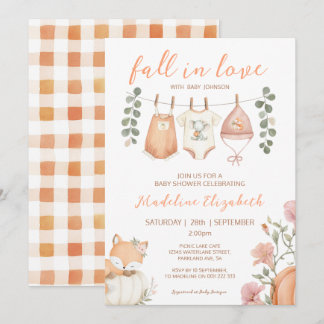 Fall In Love Autumn Clothesline Baby Shower Invitation